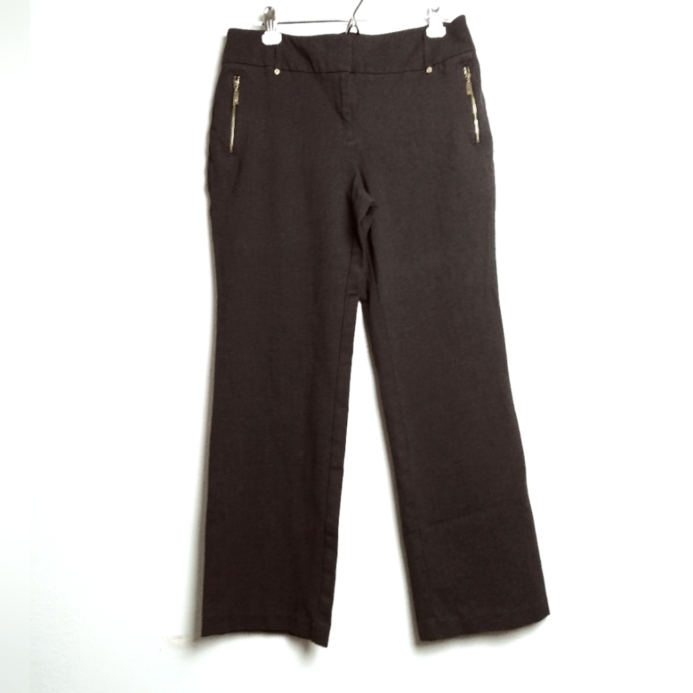 ANNE KLEIN Deep Grey Dress Pant Flat Front Zip Pocket Women's Size 12